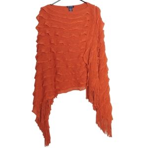 Max Edition Light Orange Layered Asymmetrical Fringe Poncho One Size New W/ Tags
